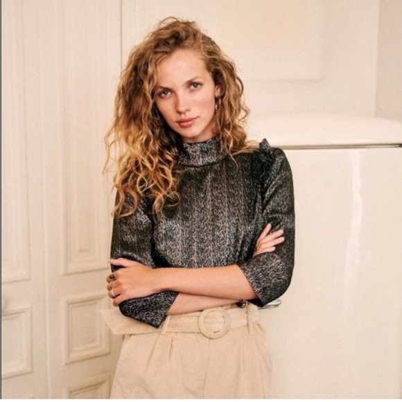 SÈZANE Metallic Black Ruffle Top - Picture 2 of 5